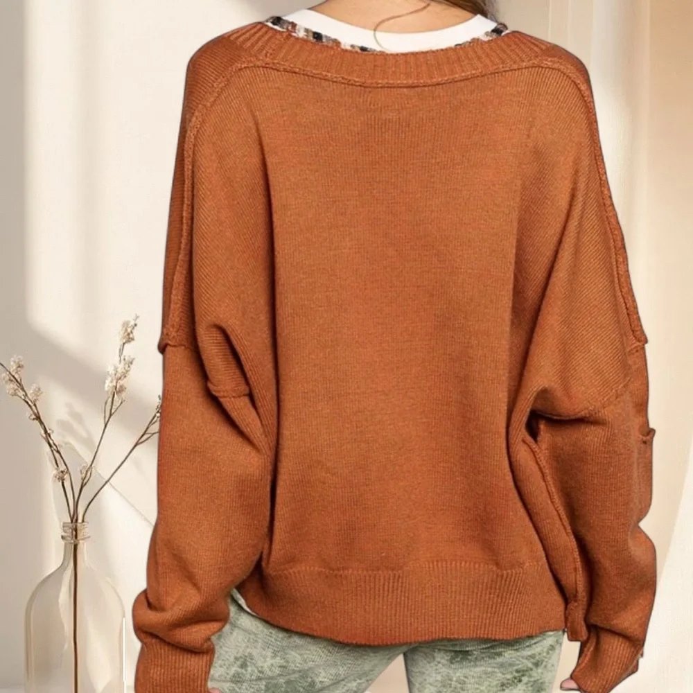 POL Rust Cinnamon Oversized Button Down Cardigan | Cozy Slouchy Knit